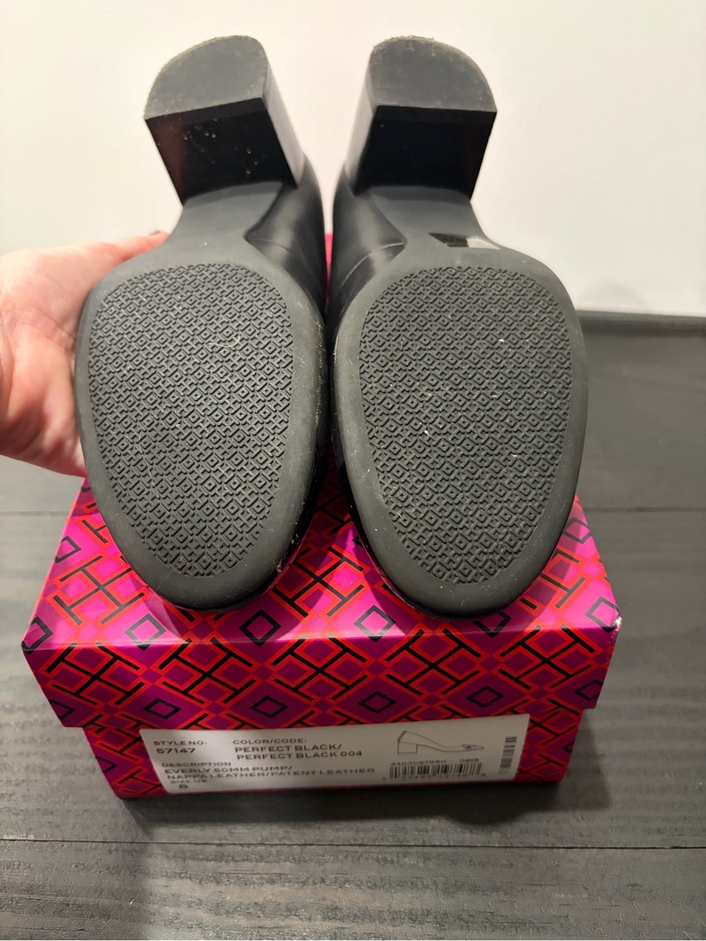 Tory Burch Black Leather & Patent Logo Ballet Flats - Picture 3 of 5